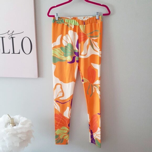 NWT Hilary MacMillan orange palm print fitted high-waisted leggings, M - Picture 10 of 10